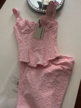 Mars The Label The Cinched Lace Corset Maxi Set In Baby Pink Size UK 6 NWT